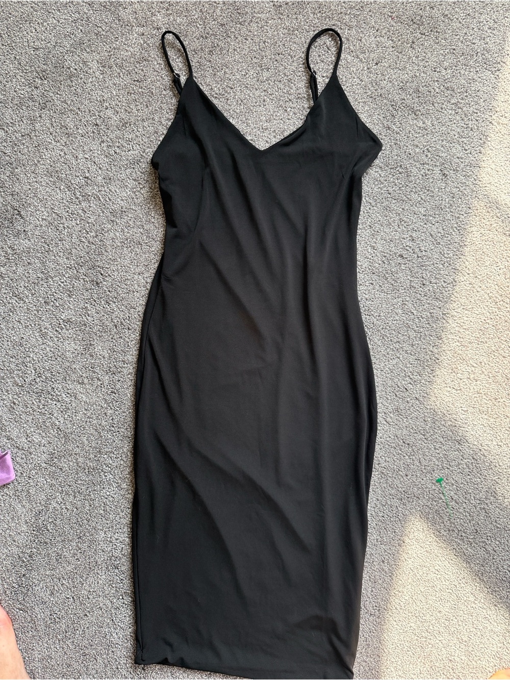 Classic Black Slip Snatched Midi Dress - Elegant Spaghetti Strap